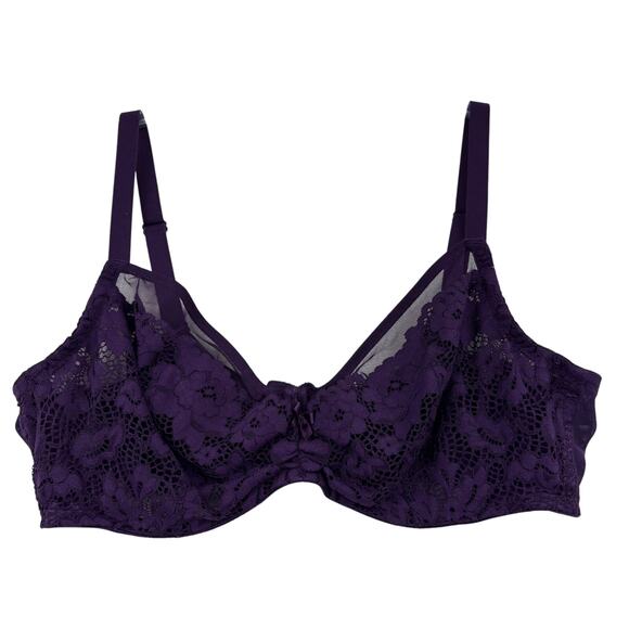 Torrid Curve Bra Size 38DD Purple Unlined Demi Underwire Lace Overlay - Picture 1 of 8